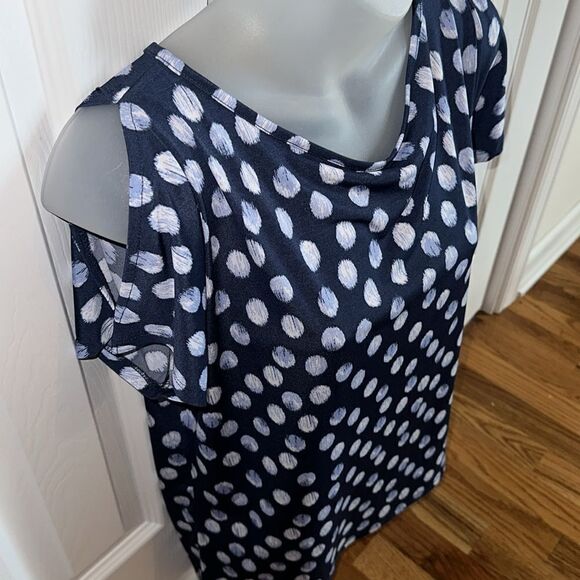 Cable & Gauge Navy Blue Polka Dota Short Sleeve Top Shirt Blouse Small S NWT - Picture 3 of 7